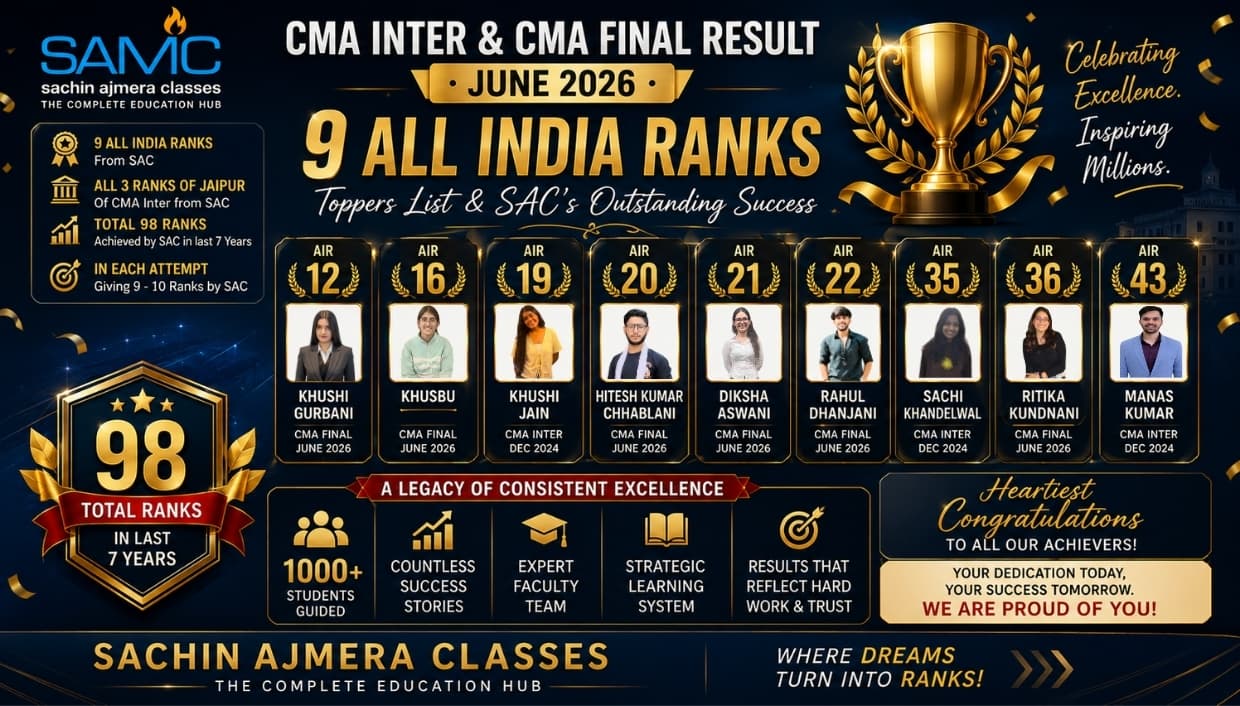 CMA Inter & Final Result June 2026: 9 All India Ranks, Toppers List & SAC's Outstanding Success