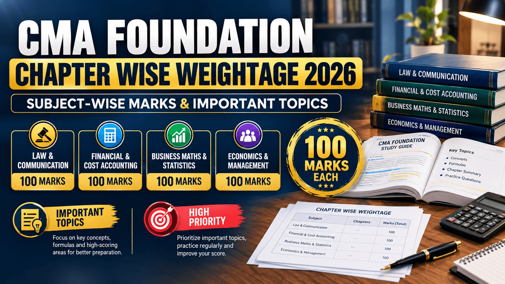 CMA Foundation Chapter Wise Weightage 2026: Subject-wise Marks & Important Topics